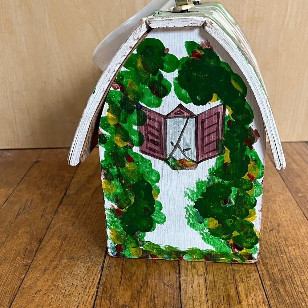 RARE Vintage Hand-Painted Wood Satchel Purse Handbag with House Design - Picture 10 of 15